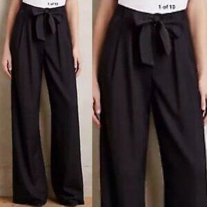 Anthropologie Black Wide Leg Pants Elevenses Size 2 Tie Waist Trousers Belted‎